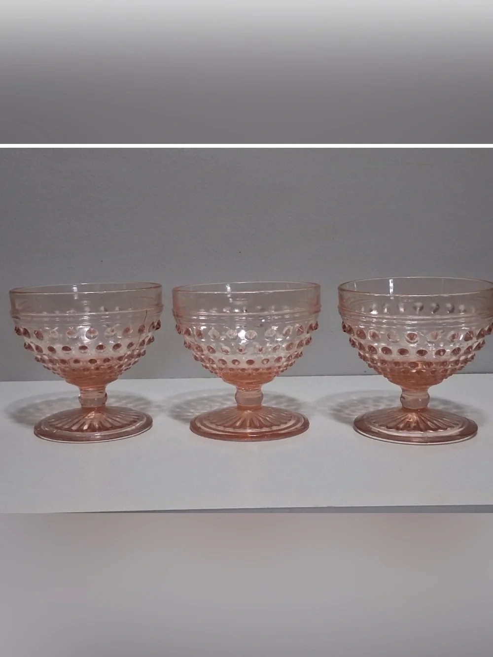 Vtg Anchor Hocking Pink Hobnail Pressed Glass Dessert Compotes - Set of 3